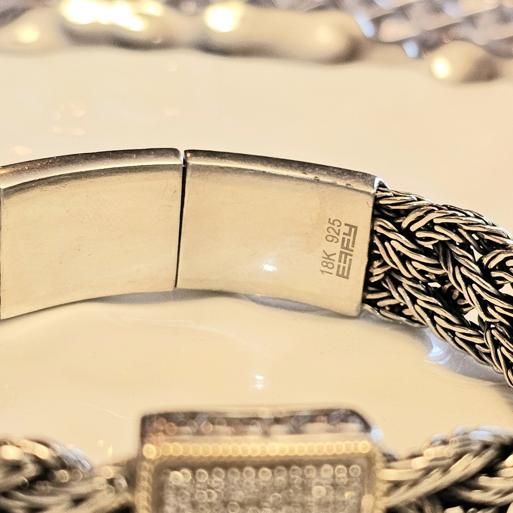 Effy Sterling Silver And 18k Gold Diamond Braided Bracelet - Picture 4 of 5